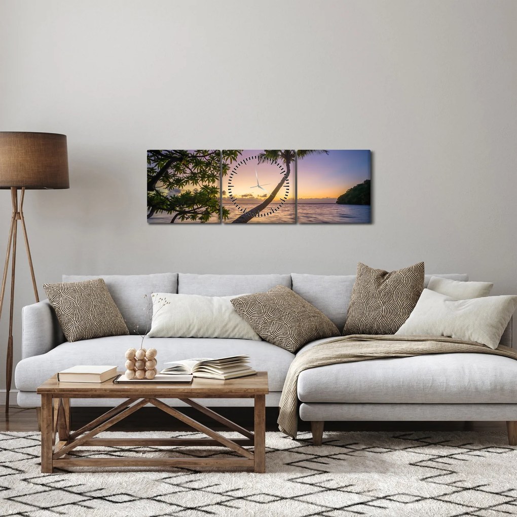 Tablou cu palmier pe plajă (cu ceas) (90x30 cm)