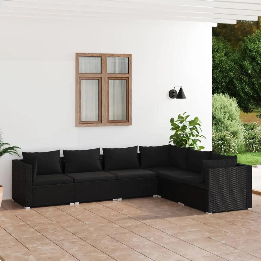 3101712 vidaXL Set mobilier de grădină cu perne, 6 piese, negru, poliratan