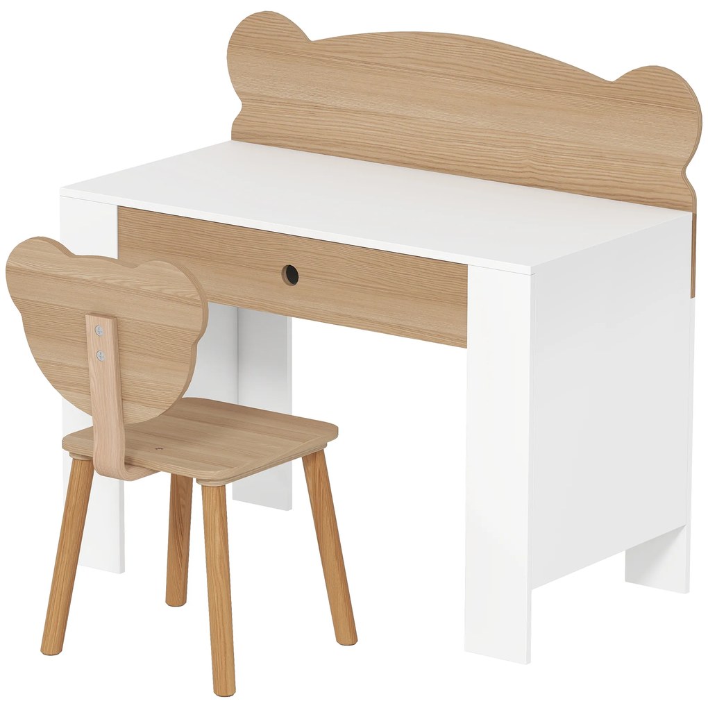 AIYAPLAY Set birou și scaun pentru copii 3-8 ani cu sertar, efect lemn natural | Aosom Romania