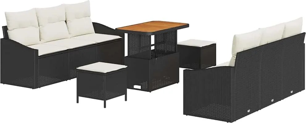 vidaXL Set de canapele pentru grădină cu pernă 9 pcs Negru și Crem