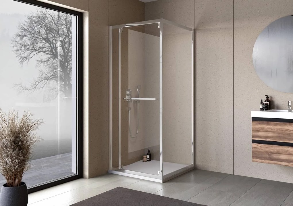 Cabina dus patrata cu usa glisanta rotativa KolpaSan Stellar DW 120x80 cm, crom lucios