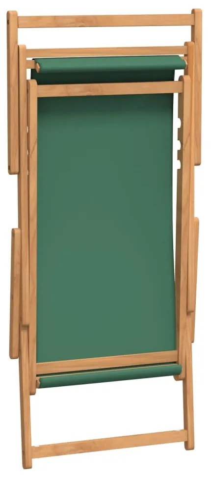 Scaun de plaja pliabil, verde, lemn masiv de tec 1, Verde, 60 x 126 x 87.5 cm