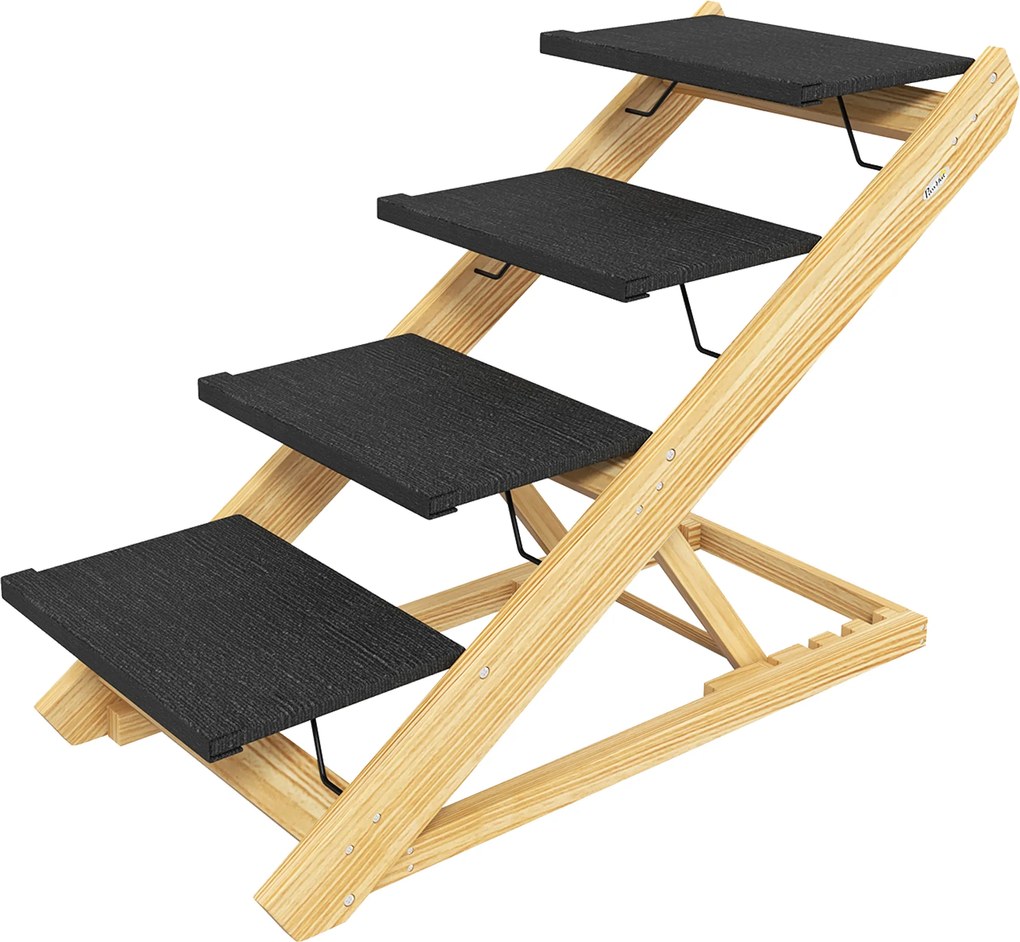 PawHut scară pentru câini, rampă pentru câini, reglabilă pe înălțime, antiderapant, pliabil, 83x40x62,5 cm, lemn/Alb | Aosom Romania