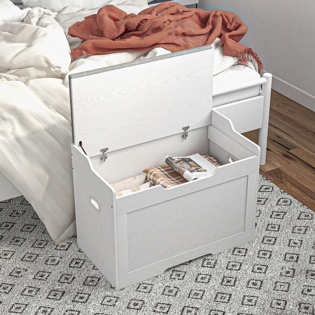 HOMCOM Cufăr de depozitare de 103 litri, bancă cu spațiu de depozitare cu balama de siguranță, pernă de șezut, pentru diferite camere, Alb | Aosom Romania