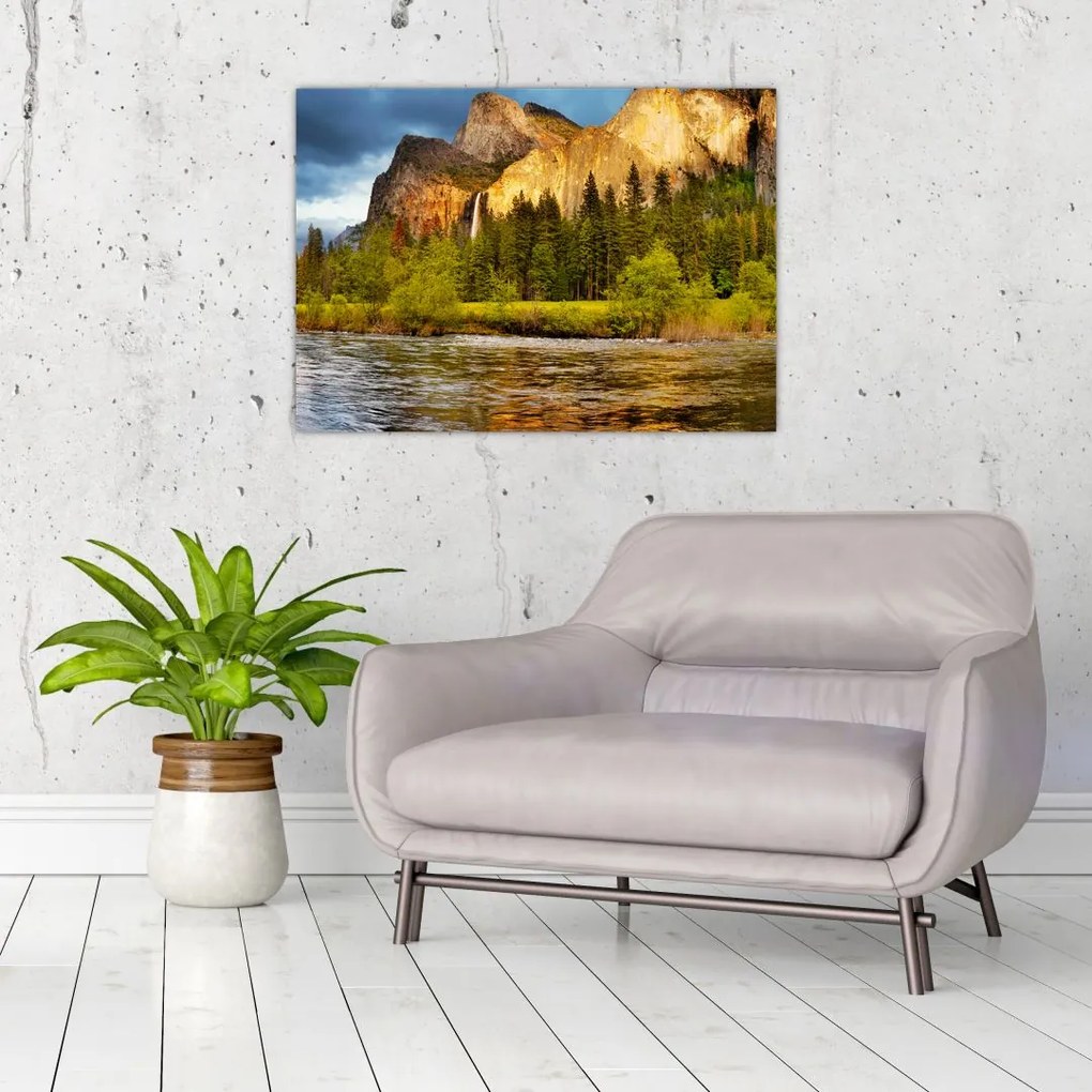 Tablou - Stânci lăngă lac (70x50 cm)