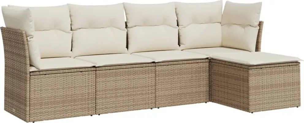 vidaXL Set canapele de grădină cu perne, 5 piese, bej, poliratan