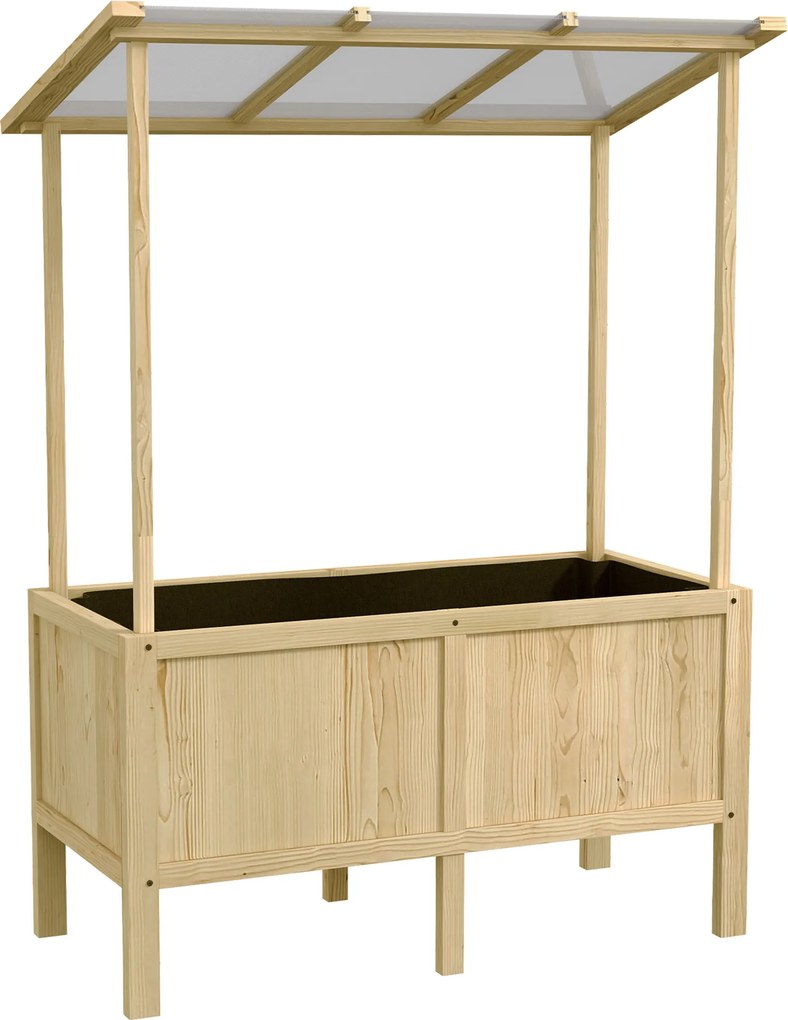Outsunny Jardinieră înălțată cu acoperiș, orificii de drenaj, căptușeală din material nețesut, rezistentă la intemperii, lemn de brad, 110x60x152 cm | Aosom Romania