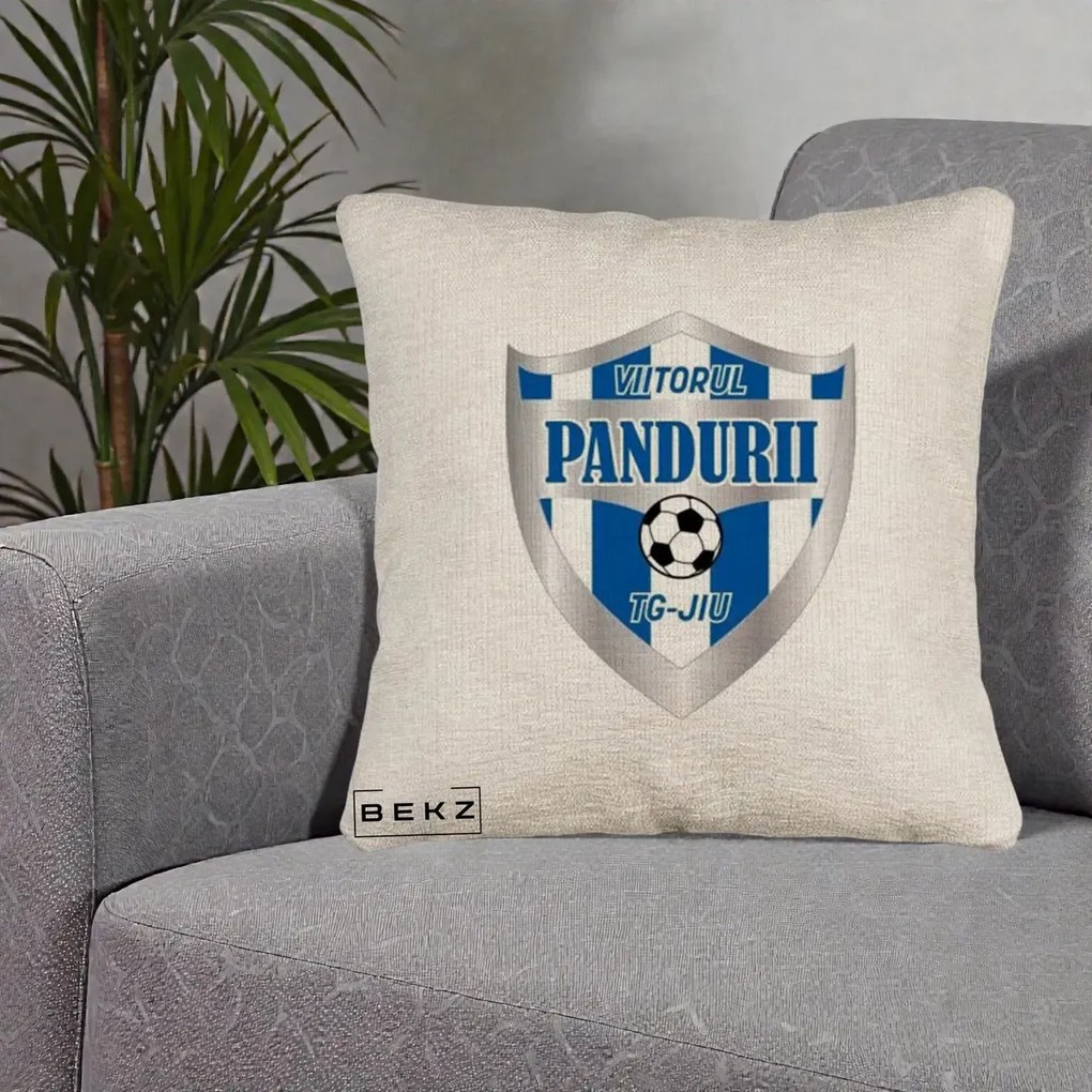 Perna Personalizata Pandurii Targu Jiu Fotbal, 40x40 cm, Bej Canapea, Husa Detasabila, Perna Inclusa, BEKZ®