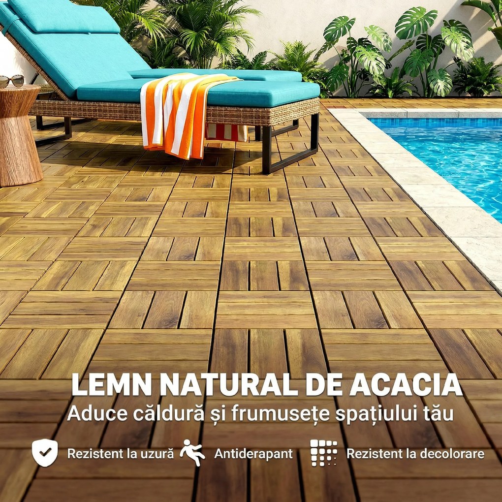 Outsunny Plăci Pardoseală, 10 bucăți, Exterior, 31x31 cm, Natural. | Aosom Romania