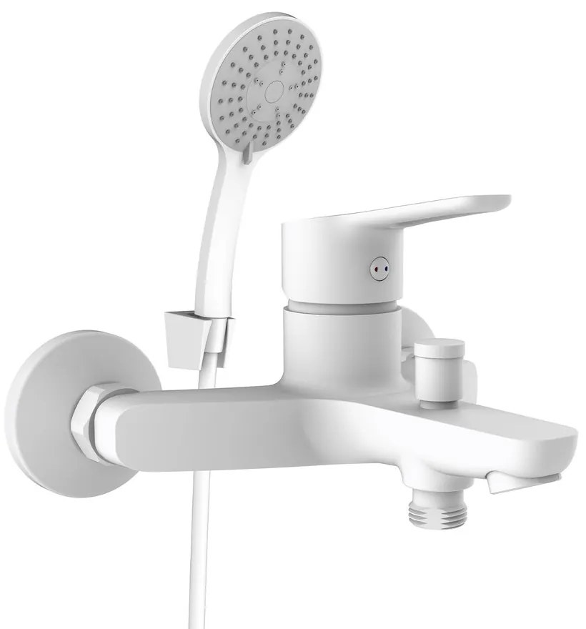 Baterie cada-dus Rubineta Uno monocomanda alb mat cu set de dus para 3 functii