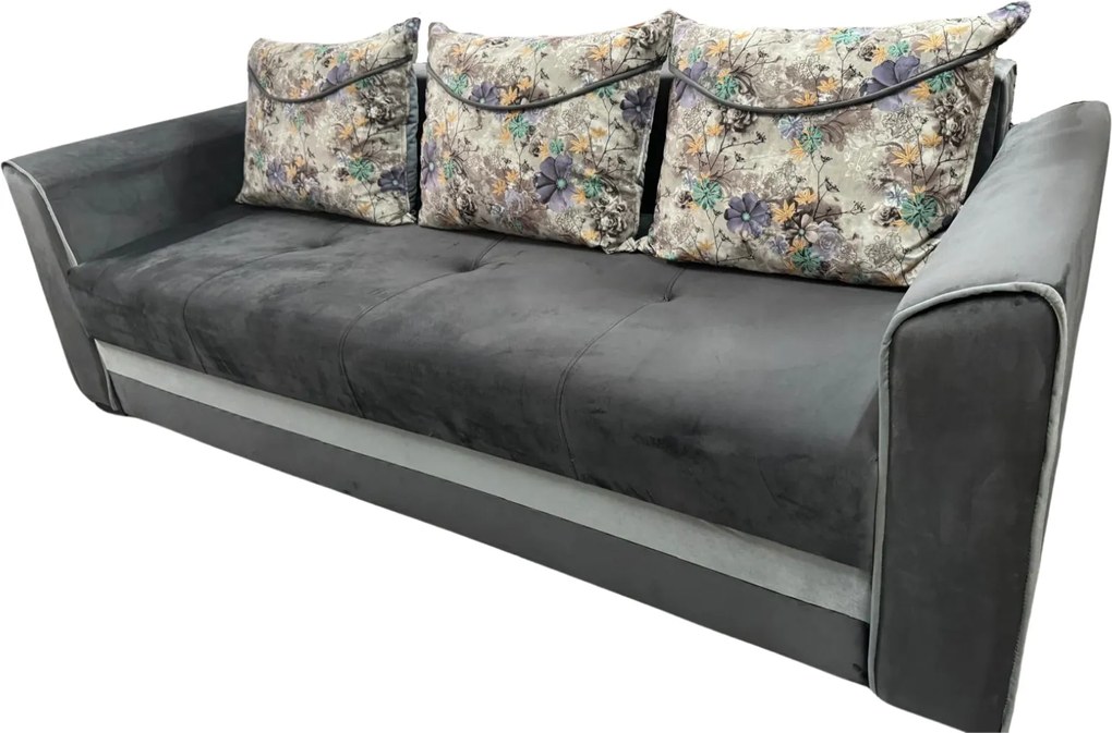 Canapea LILI extensibila, 3 locuri, cu lada de depozitare, catifea gri , 220x95x80 Gri, Catifea