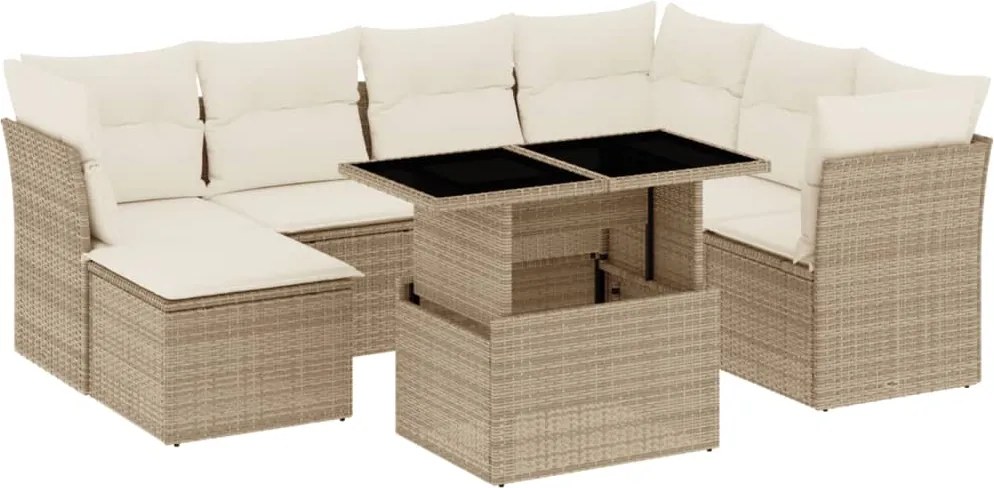 vidaXL Set canapele de grădină, 8 piese, cu perne, bej, poliratan