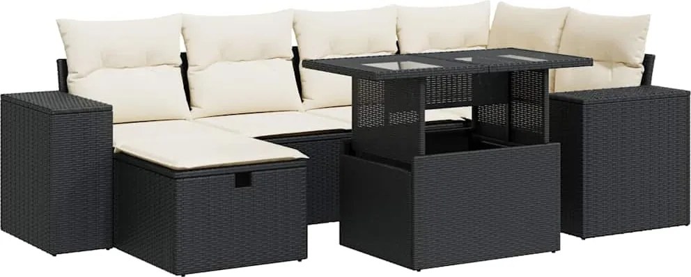 vidaXL Set mobilier de grădină cu perne, 8 piese, negru, poliratan