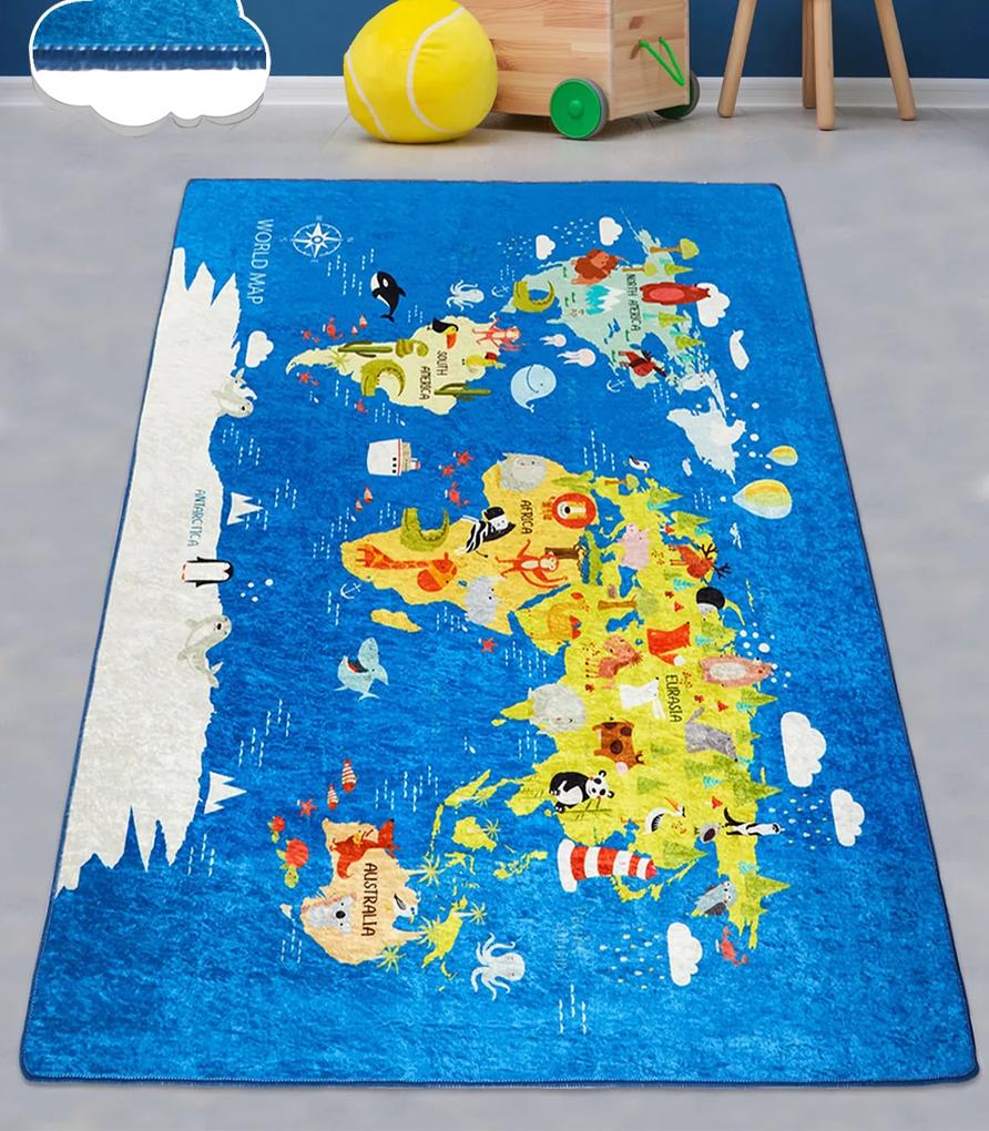 Covor pentru copii World Map Albastru 100x160 cm