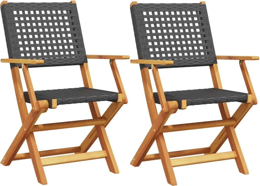 vidaXL Scaune de grădină 2 buc., negru, lemn masiv acacia și poliratan