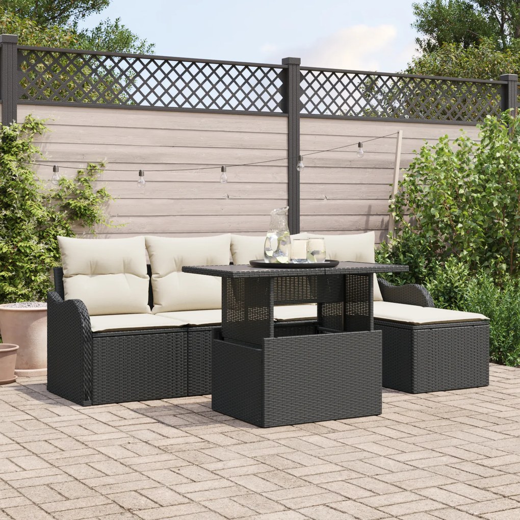 Set Canapea Grădină vidaXL 6 Piese cu Perne Negru Ratan Poly