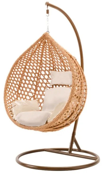 OFERTA Scaun balansoar suspendat maro deschis TROPIKAL cu suport, a doua calitate