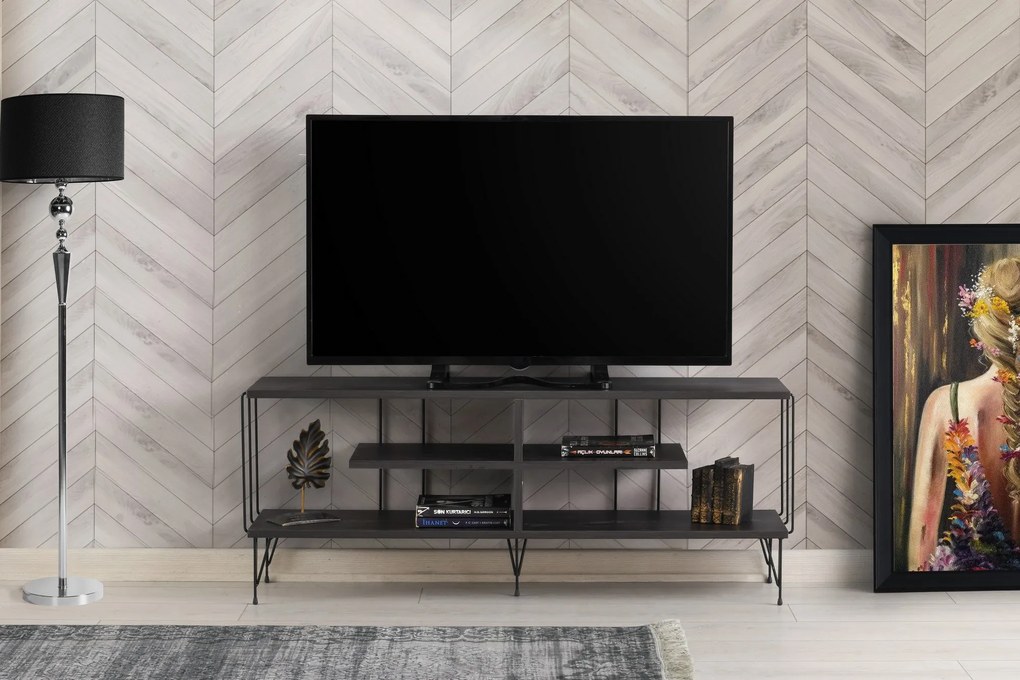 Comoda TV Eze, Crem - Alb - Maro - Gri, 120 x 45 x 30 cm