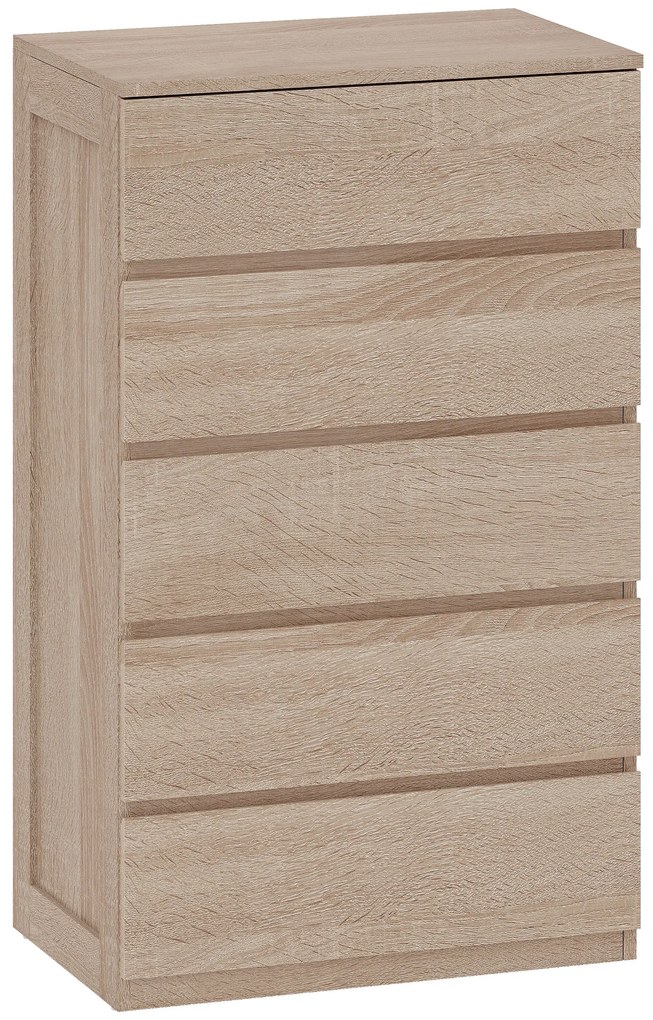 HOMCOM Comodă pentru Depozitare cu 5 Sertare, Comodă Înaltă, Comodă cu Ghidaje Metalice și Mânere Scanalate, Alb | Aosom Romania