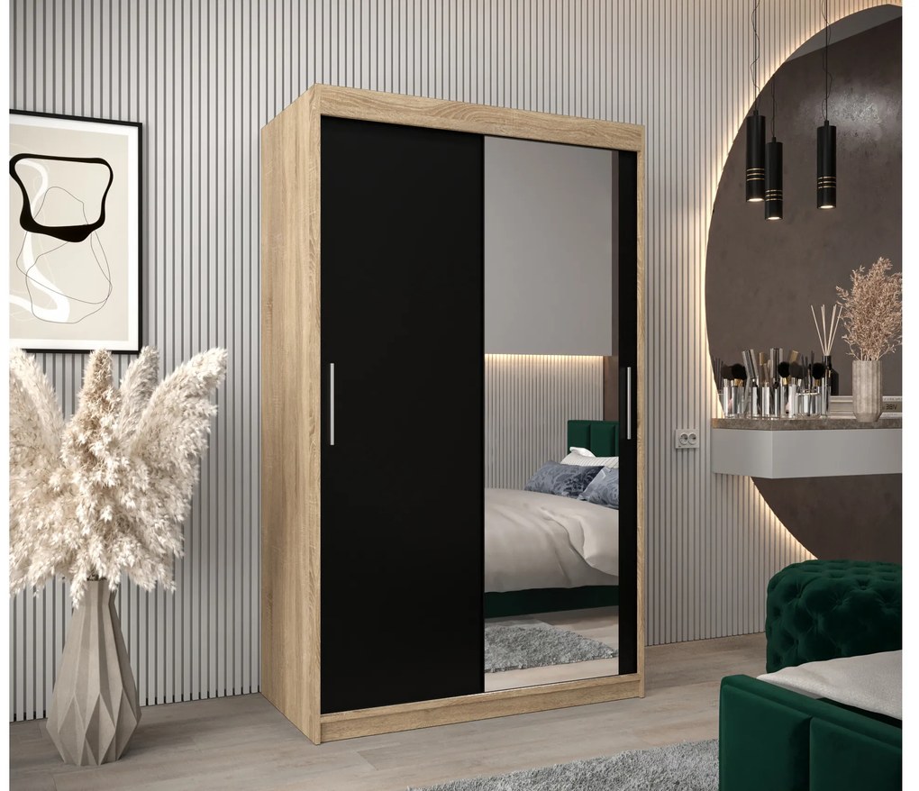 Dulap de haine 120 cm Toki 2 (stejar sonoma + negru mat). 1064983