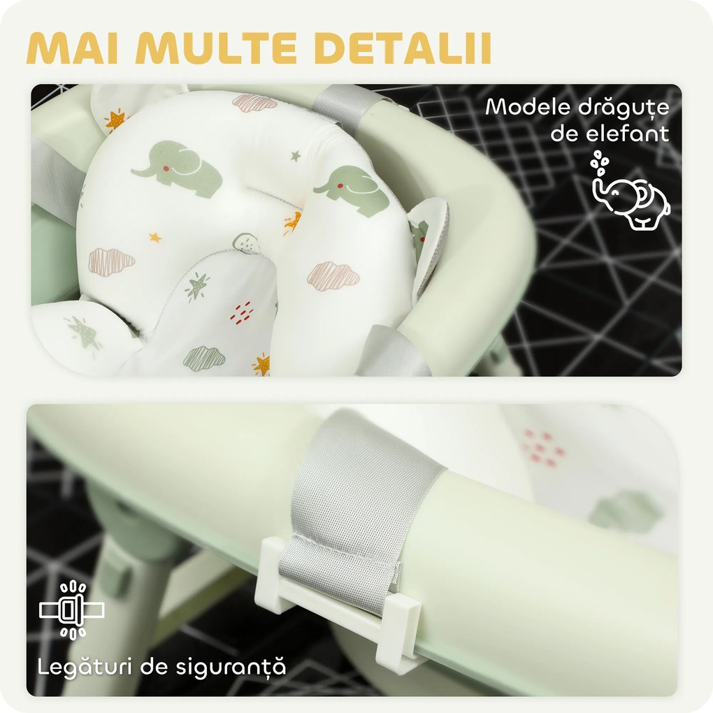 AIYAPLAY Cadă de Baie Pliabilă pentru Nou-Născuți 0-3 ani cu Pernă Rafturi și Fund Antiderapant, 86x53x25,5 cm, Verde | Aosom Romania