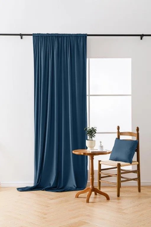 Draperie opaca albastru inchis VELVET 135x250 cm Agățat: Inele metalice