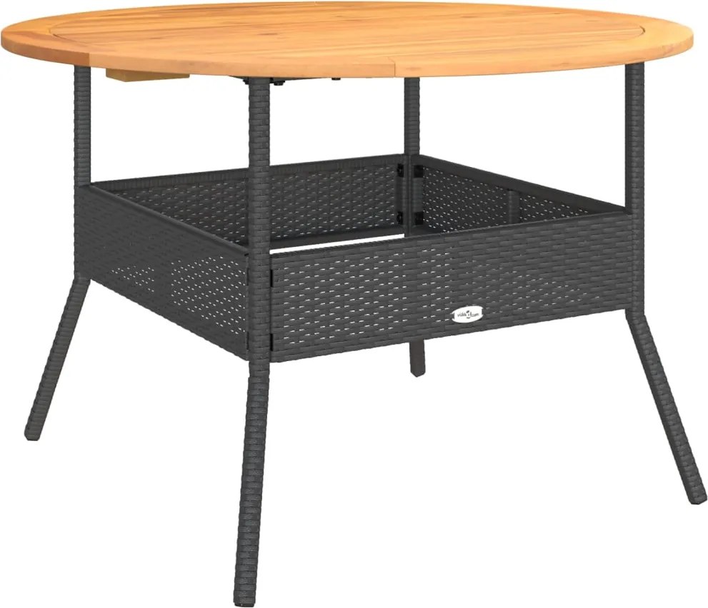 vidaXL Masă grădină, blat din lemn acacia, negru, Ø110x71 cm poliratan