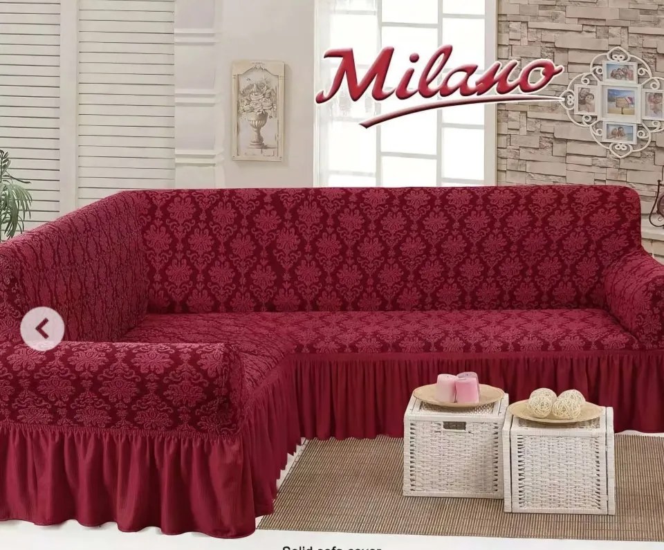 Husa elastica pentru coltar, cu volanas, model Jacquard Bordo