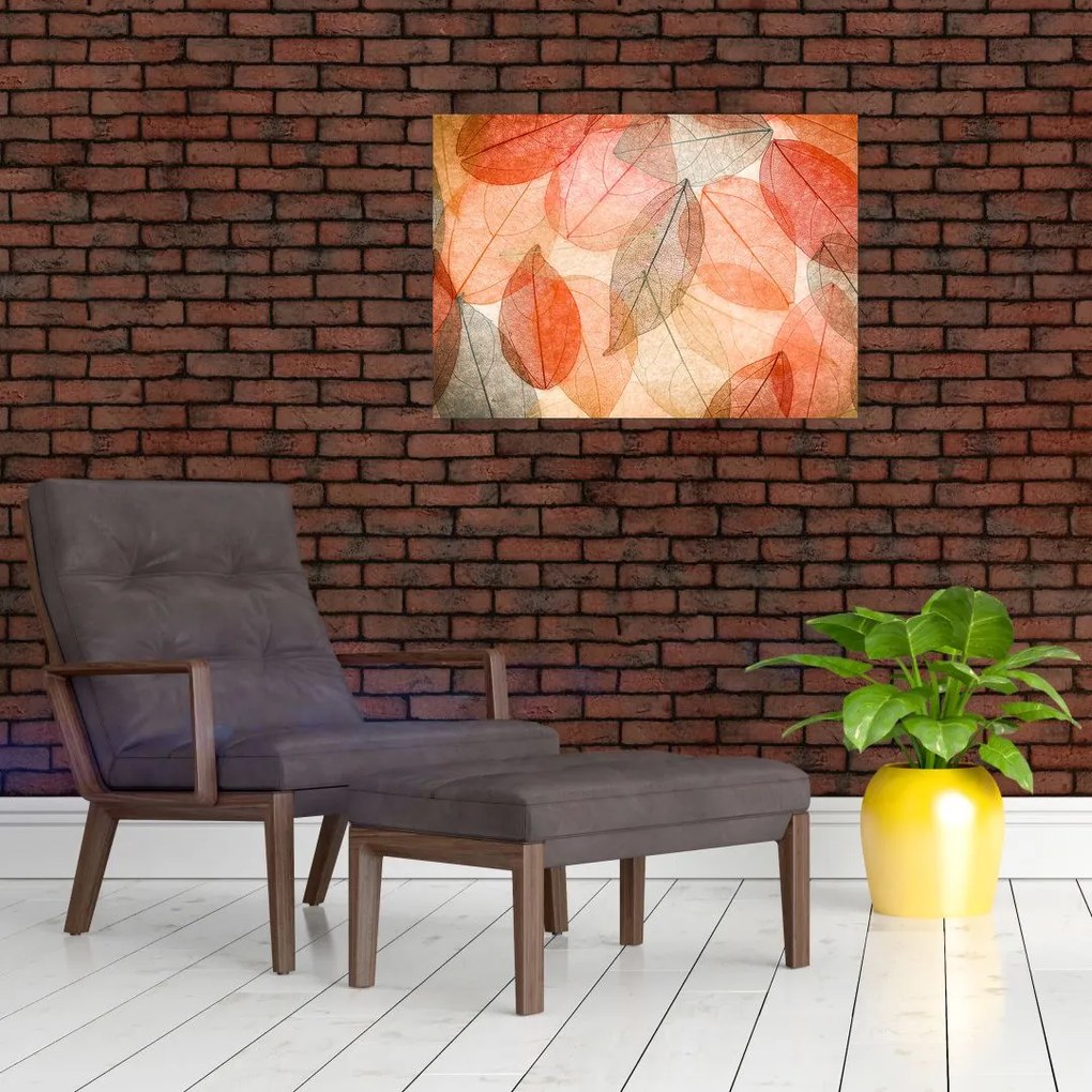 Tablou pe sticlă cu frunzele de toamnă pictate (70x50 cm)