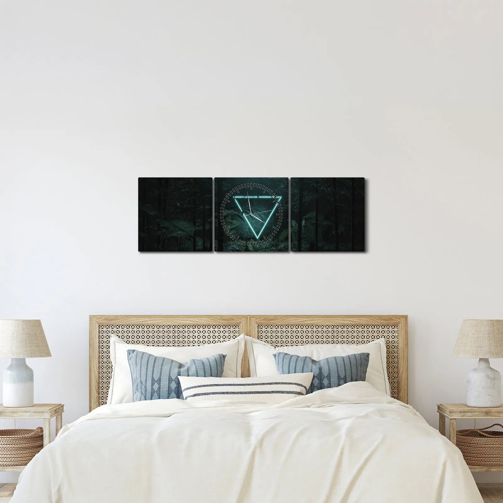 Tablou - Triunghi de neon în junglă (cu ceas) (90x30 cm)