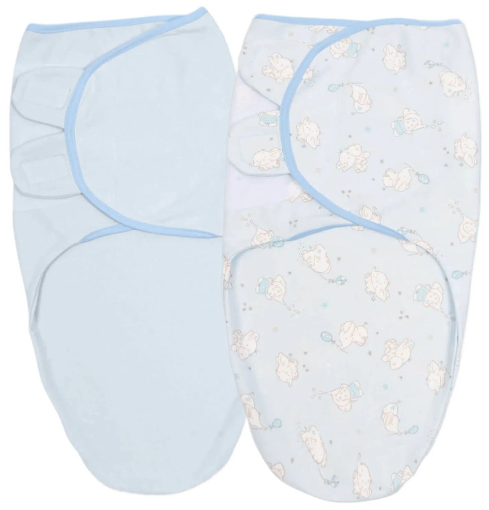 Set 2 sisteme de infasat reglabil din bumbac 0-3 luni Kidizi Elefun blue, 100% bumbac