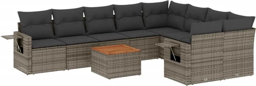 vidaXL Set mobilier de grădină cu perne, 10 piese, gri, poliratan
