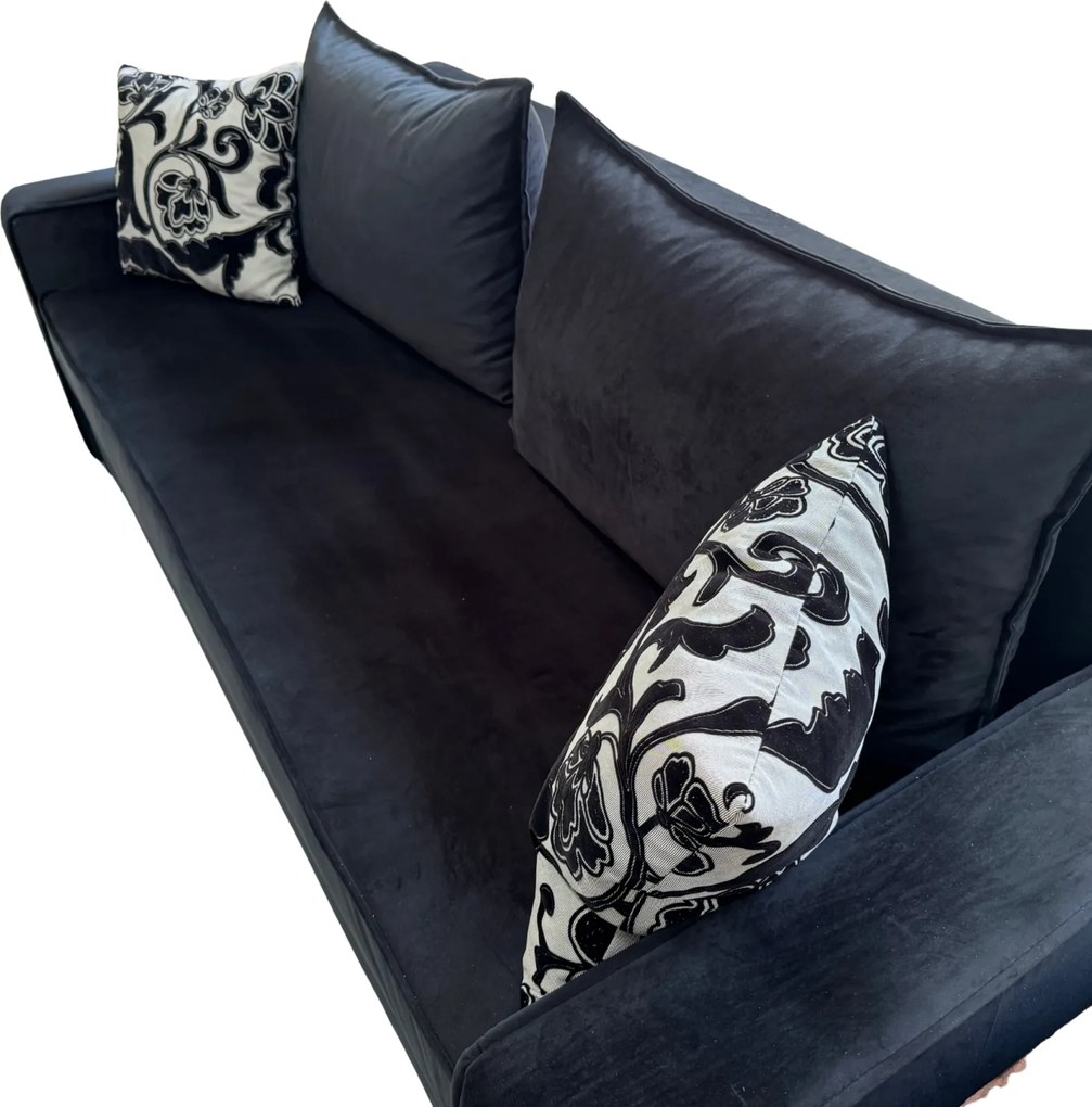 Canapea LARISA extensibila, 3 locuri, lada de depozitare , catifea negru, 220x95x85 Negru, Catifea