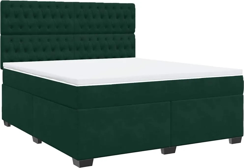 vidaXL Pat box spring cu saltea, verde închis, 180x200 cm, catifea
