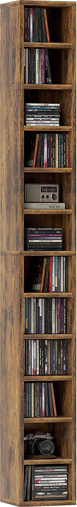 HOMCOM Depozitare pentru CD și DVD cu 12 compartimente, capacitate max. 204 CD, 21 x 20 x 175 cm, maro rustic | Aosom Romania