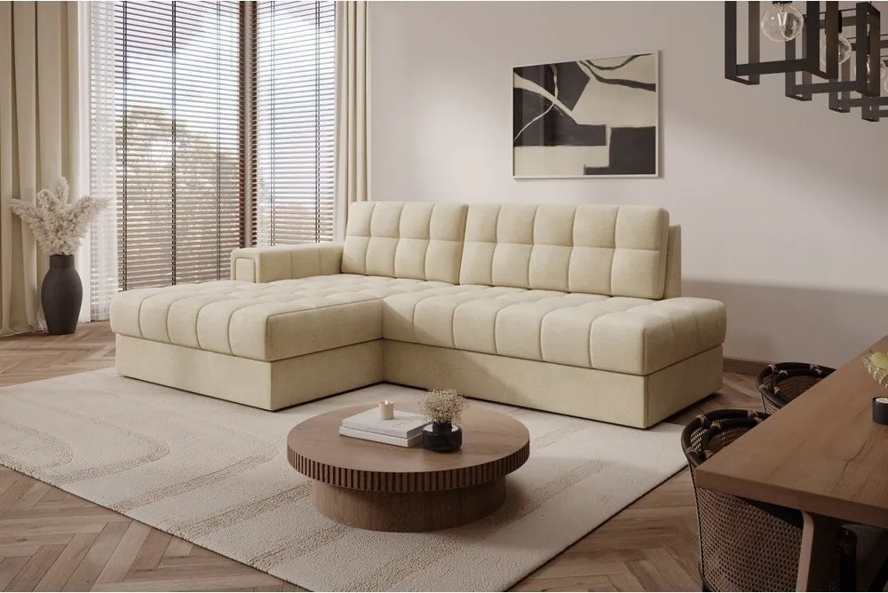 Colțar maro deschis extensibil cu tapițerie din catifea (cu colț pe partea stângă/cu șezlong) Blezalt – ELTAP