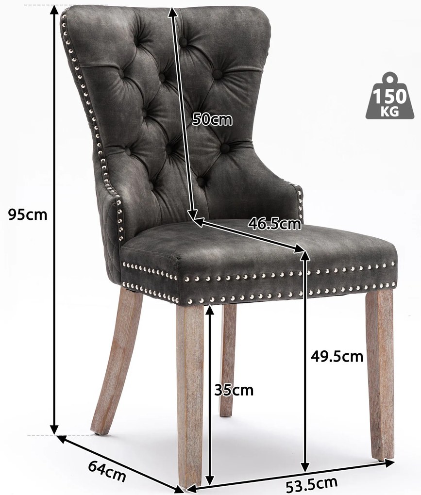 Set de 2 scaune de sufragerie tapițate în catifea, Gri | Aosom Romania