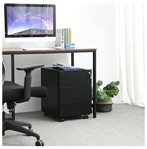 Dulap inchidere cu cheie, Songmics, 39 x 45 x 55 cm, 3 sertare, OFC63BK, Negru
