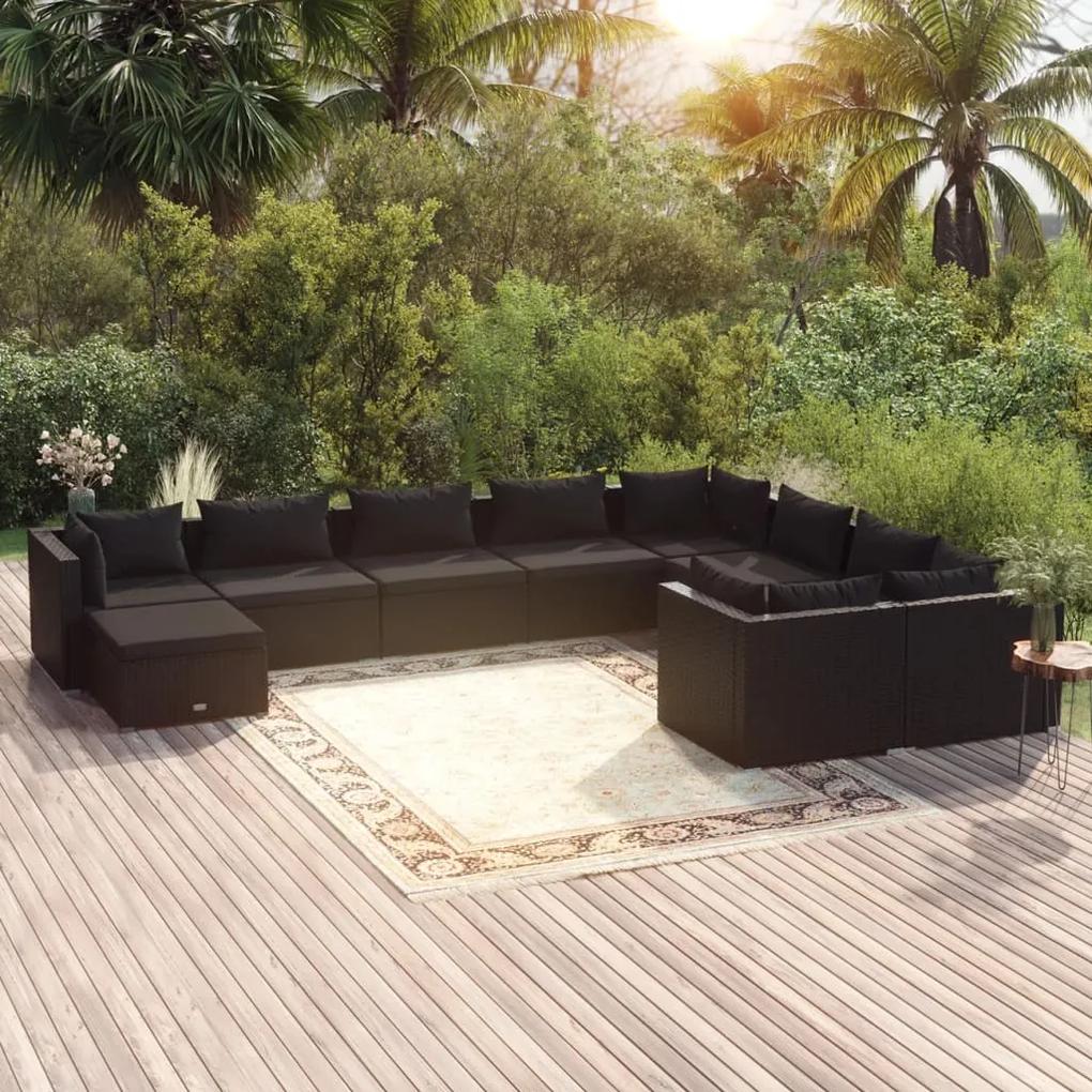 3102680 vidaXL Set mobilier de grădină cu perne, 10 piese, negru, poliratan