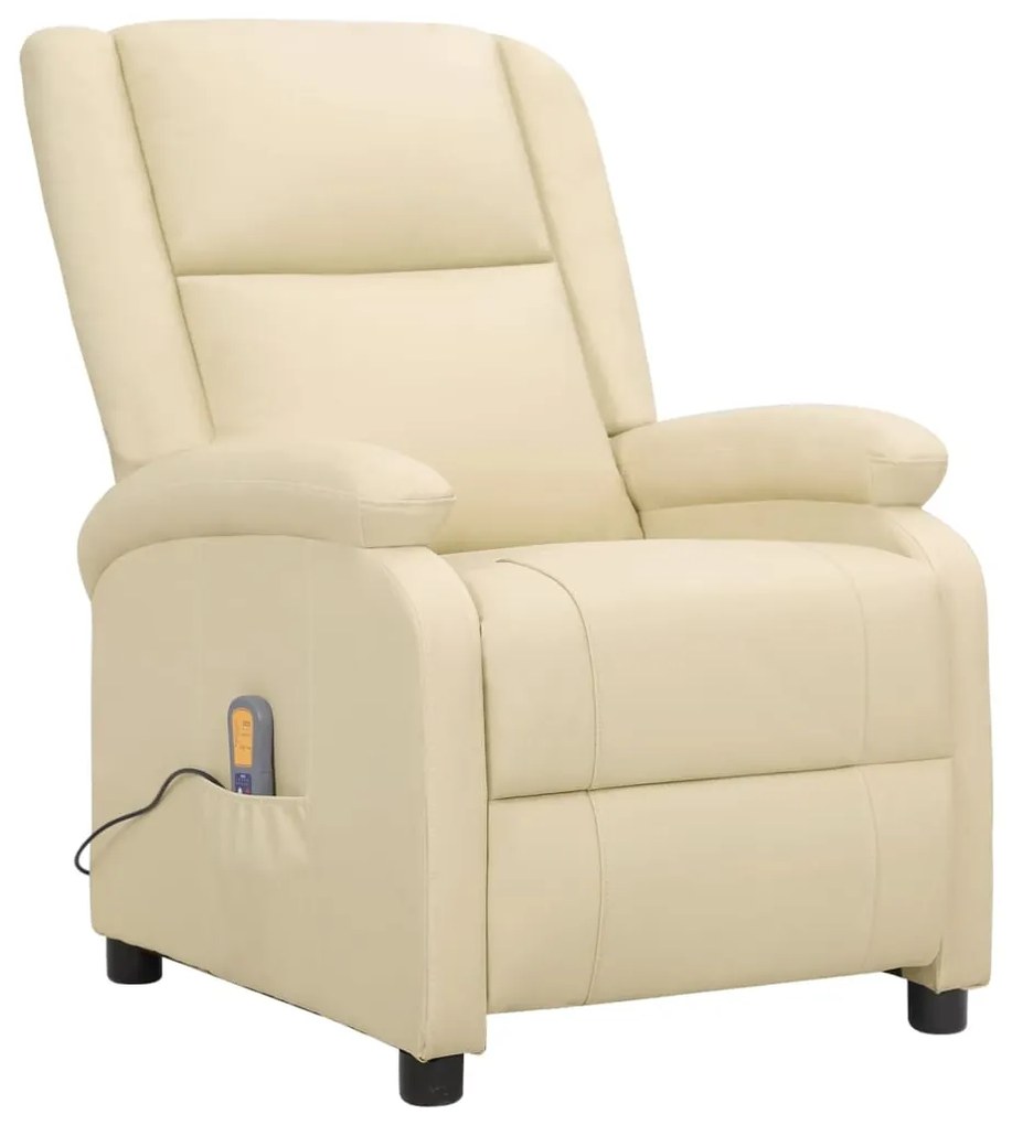 3093195 vidaXL Fotoliu de masaj cu ridicare, crem, piele naturală