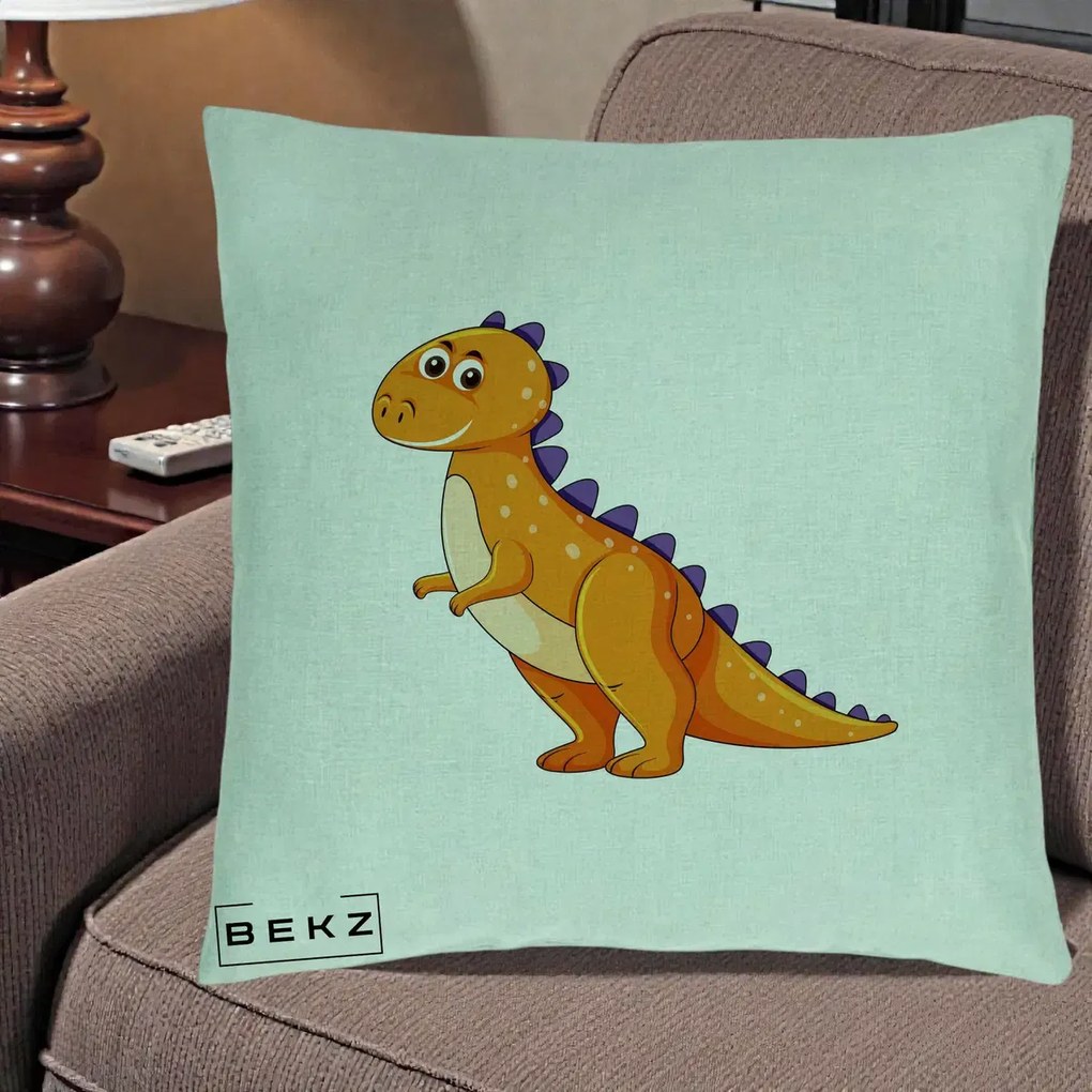 Perna Decorativa T-Rex Portocaliu, 40x40 cm, Verde Menta, Husa Detasabila, Perna Inclusa, BEKZ®