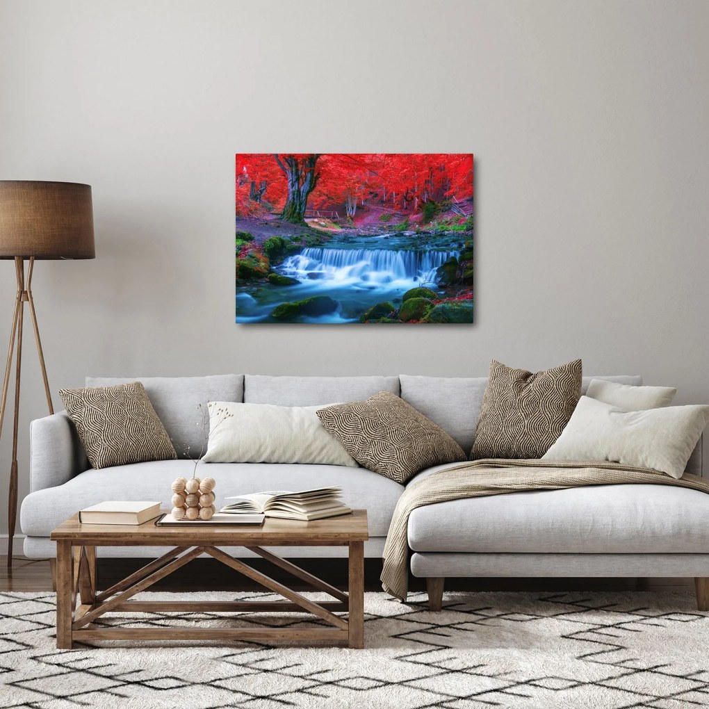Tablou - Cascada în pădurea roșie (70x50 cm)