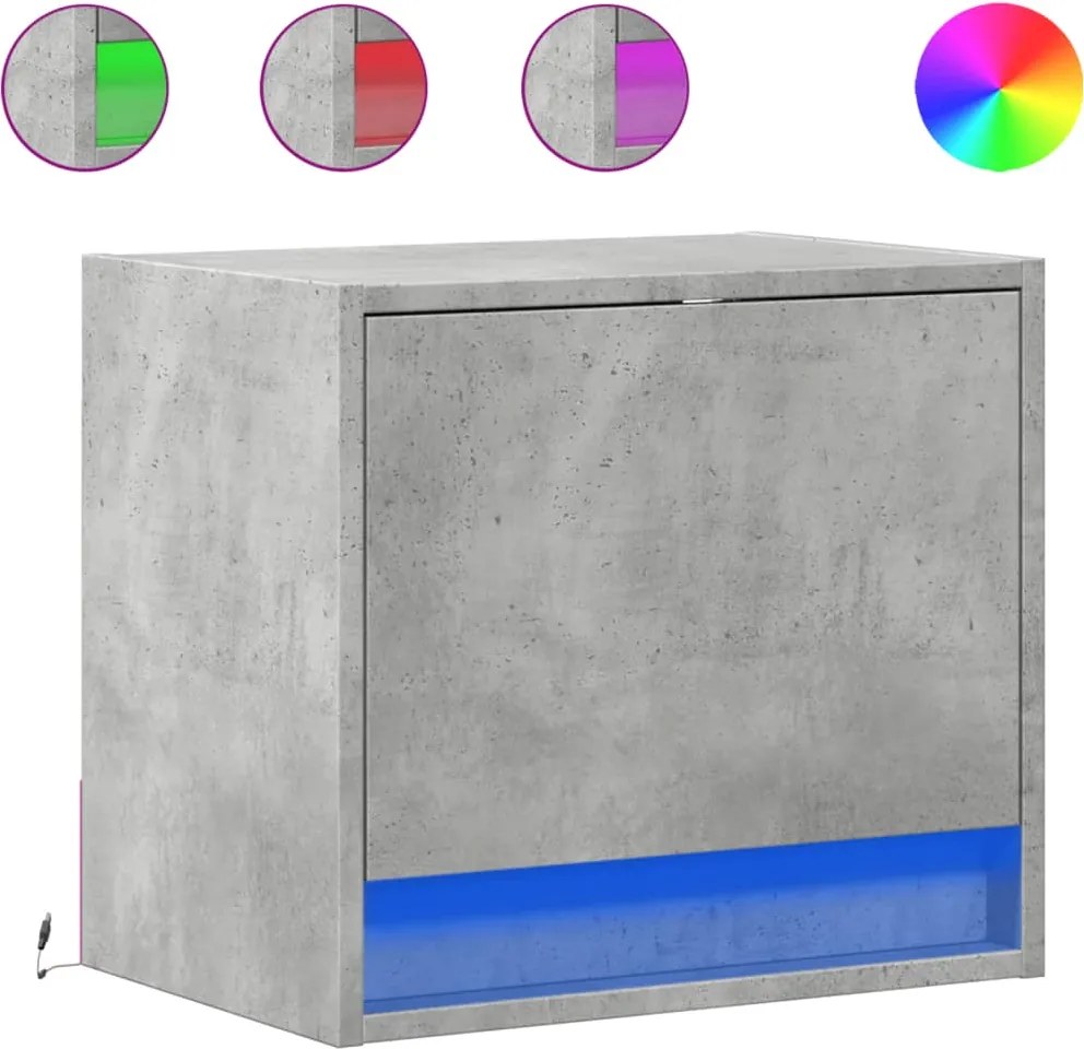 vidaXL Noptiere montate pe perete cu lumini LED, 2 buc., gri beton
