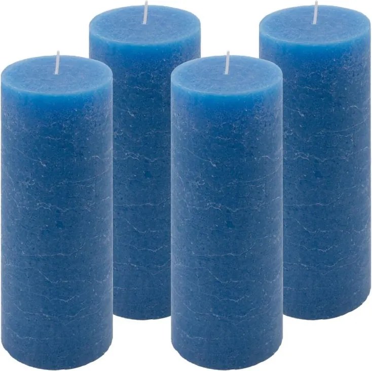 Set de lumânări rustice, 20 cm, Ø 7,5 cm, albastru, 4 buc.