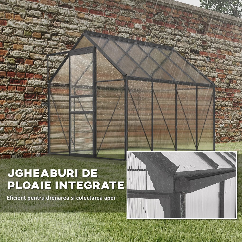 Outsunny Sera Walk-In Aluminiu & Policarbonat – Ventilatie si Jgheab | Aosom Romania