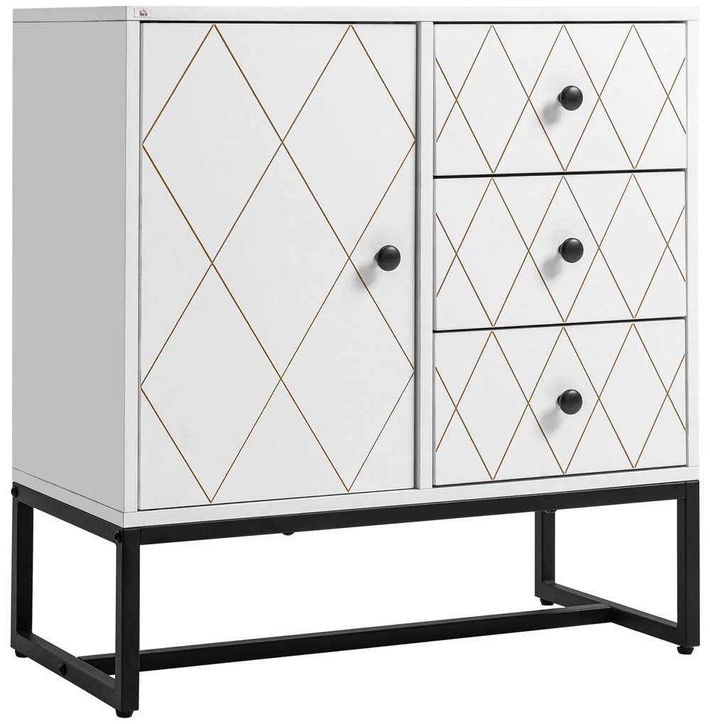 HOMCOM Comoda stil cu romburi cu 3 sertare si un dulap, Mobilier de living si dormitor din otel si MDF | AOSOM RO