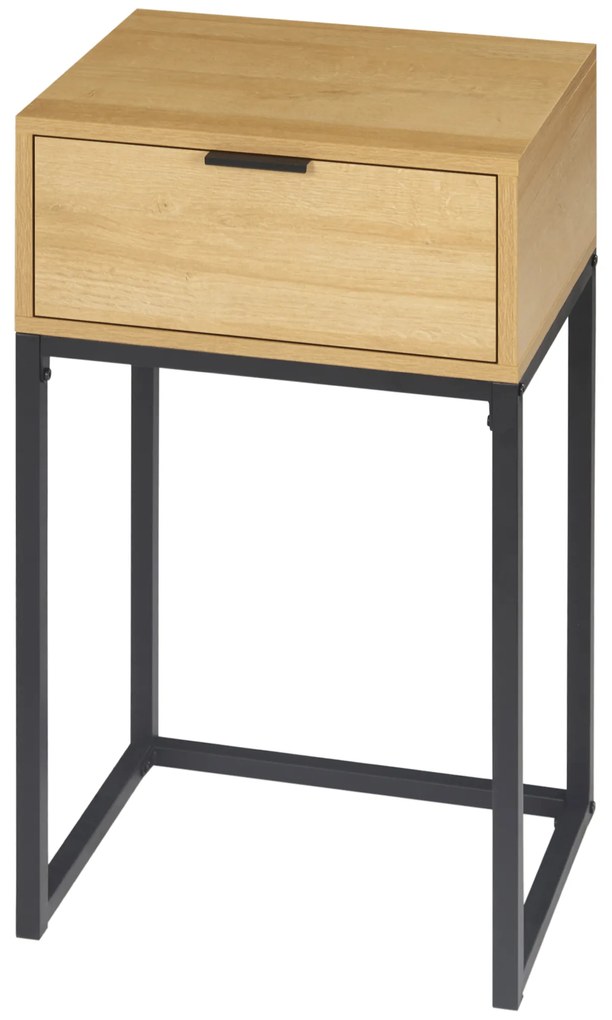 HOMCOM Măsuță auxiliară cu sertar Măsuță auxiliară modernă cu picioare din oțel pentru hol, living 40x30x76cm Natural | Aosom Romania