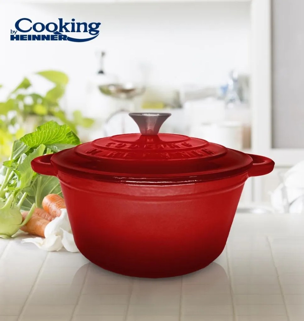 Cratiță din fontă emailată cu capac 20x10 cm, 2.4L – Cooking by Heinner, Colecția Red Line HR-KN-C24, ideală pentru cuptor și plite
