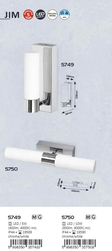Aplica perete LED pentru oglinda baie IP44 Jim 5749 RX