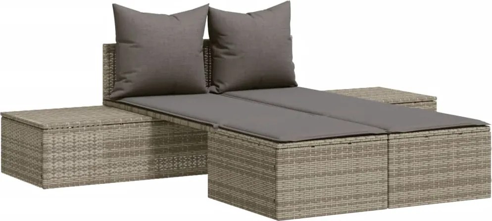 vidaXL Șezlong dublu cu perne, gri, poliratan